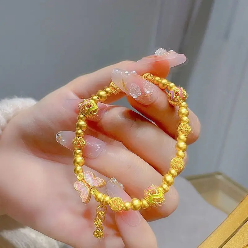 9999 24K genuine gold blue butterfly bracelet womens antique style explosive style niche high-end feeling colorful bracelet 240929