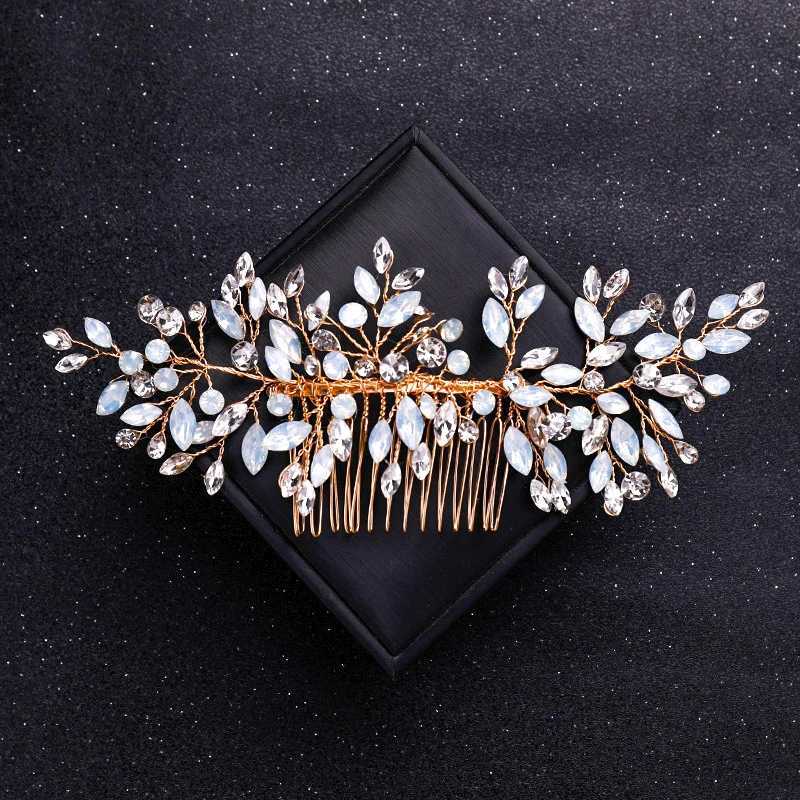Golden crystal pearl hair comb headband for women bridal party bridal wedding hair accessories jewelry comb headband W241007