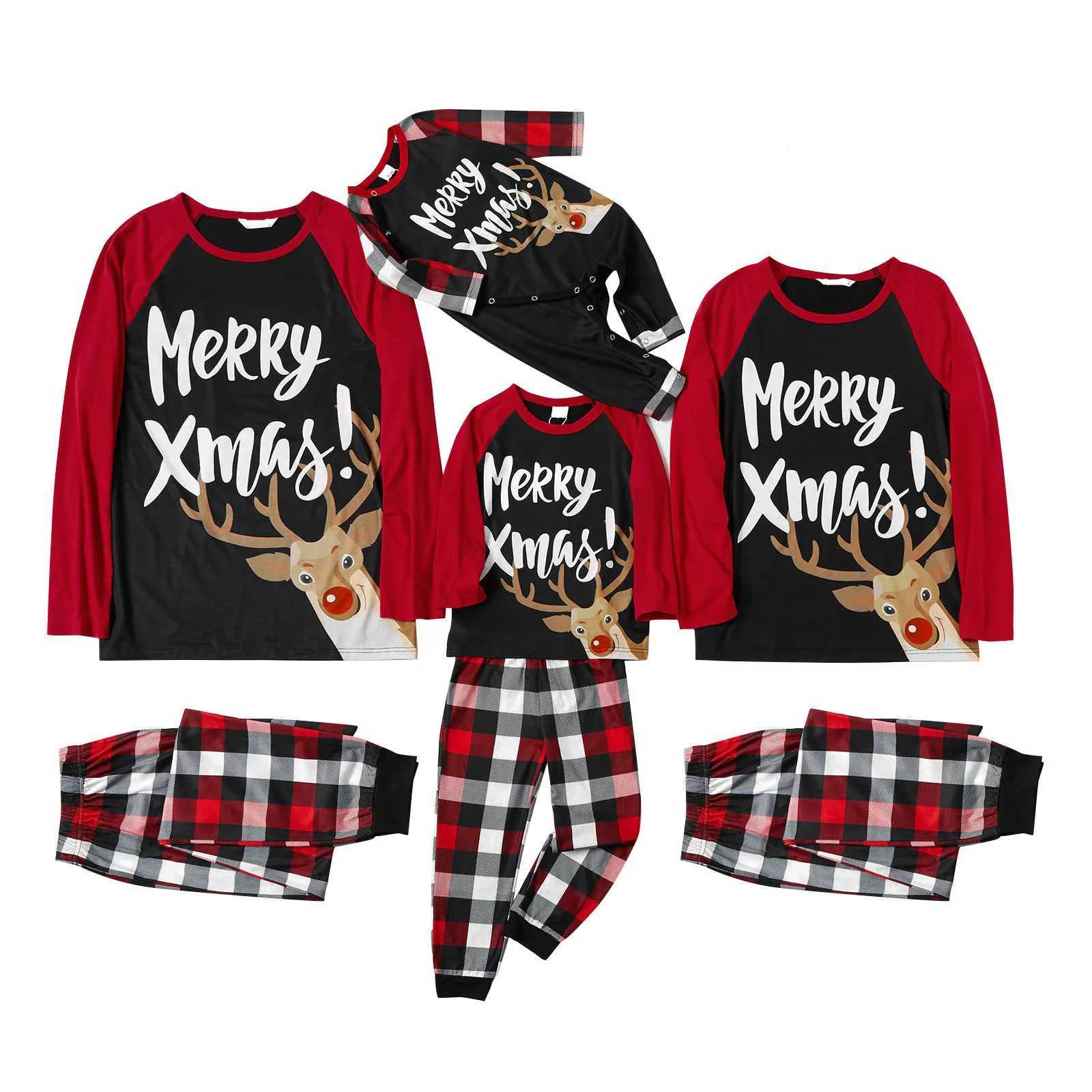 2024 Family Christmas Printed Pajama Set Long Sleeve Letter Printed T-shirt Flat Pants Pajama Lounge W241008