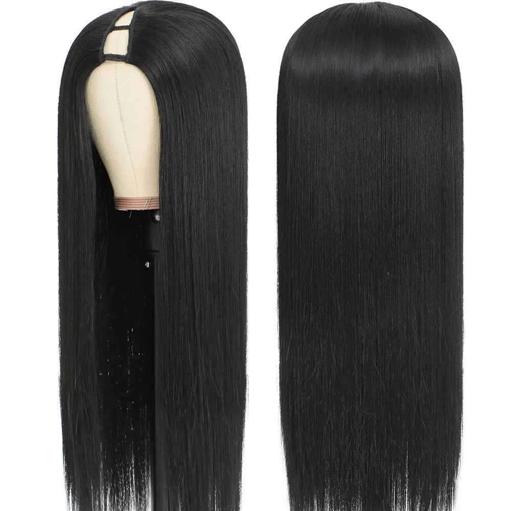 V Part Wig Silk Straight Wig 6-32 inch V Shape Synthetic Wigs No Leave Out Quick Wear Upgrade U Part Wig For Black WomenXJ241008