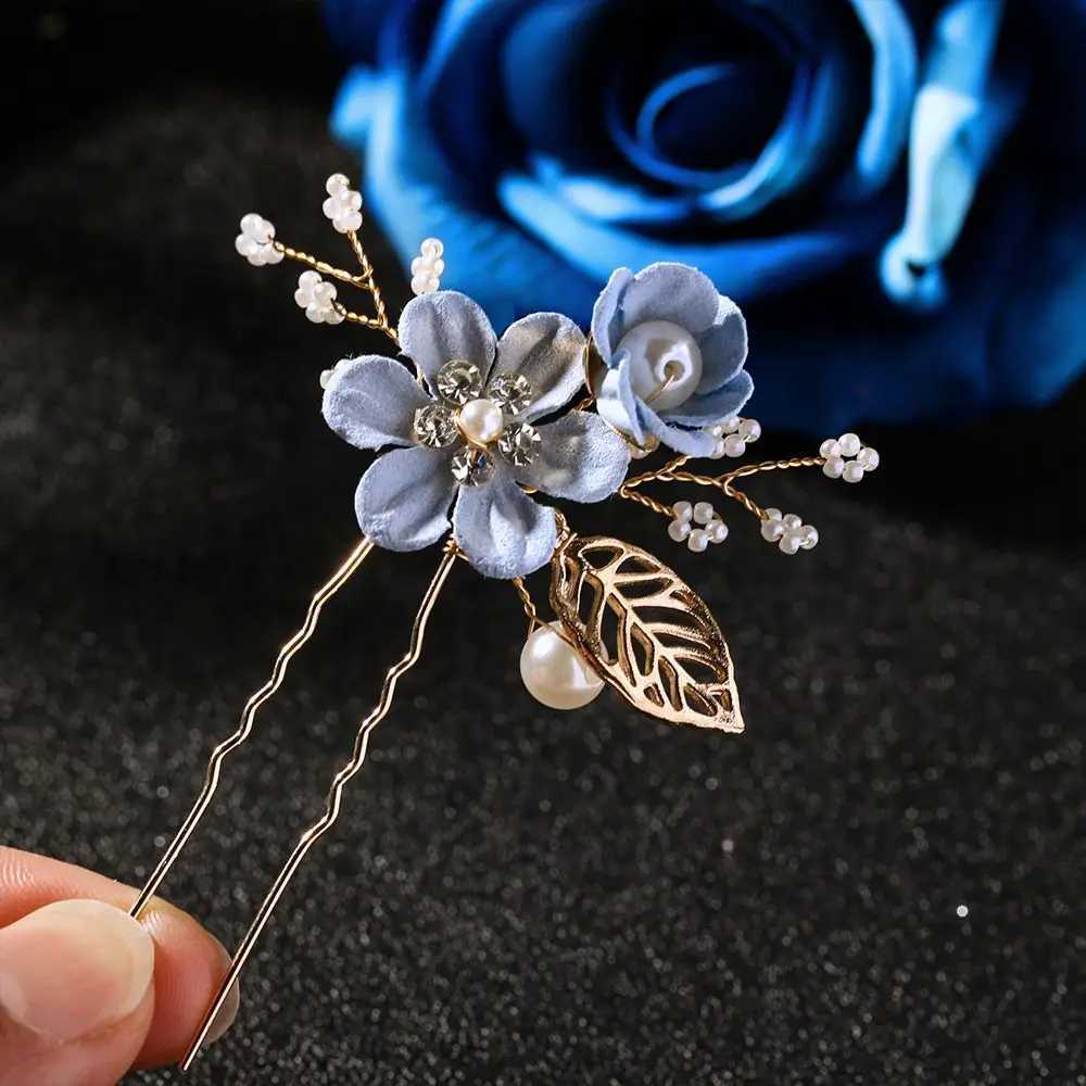 Luxury Blue Flower Hair Comb White Hair Vine Headwear Bridal Wedding Hair Accessories Diamond Hair Jewelry Hair Pin W241007