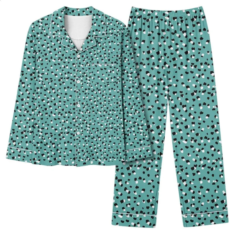 Floral print womens twopiece set spring summer autumn winter lapel pocket pants elegant casual loose home wear 241008