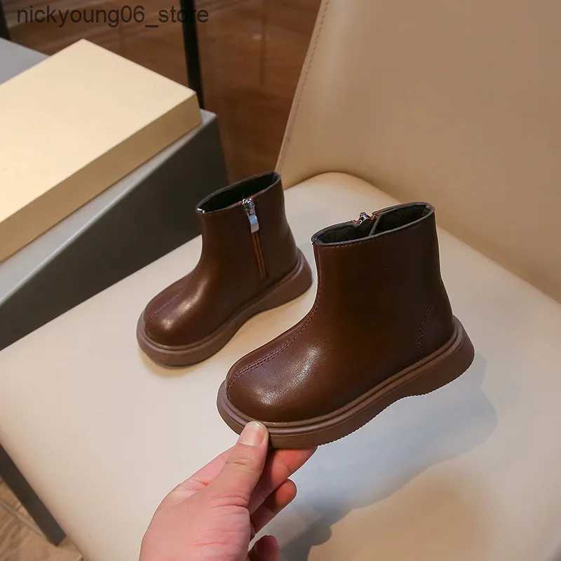 Boots New Childrens Autumn Boots Simple Classic Black Boots for Girl School Versatile Kids Causal Fashion Boys Ankle Boots Matte PU L240910