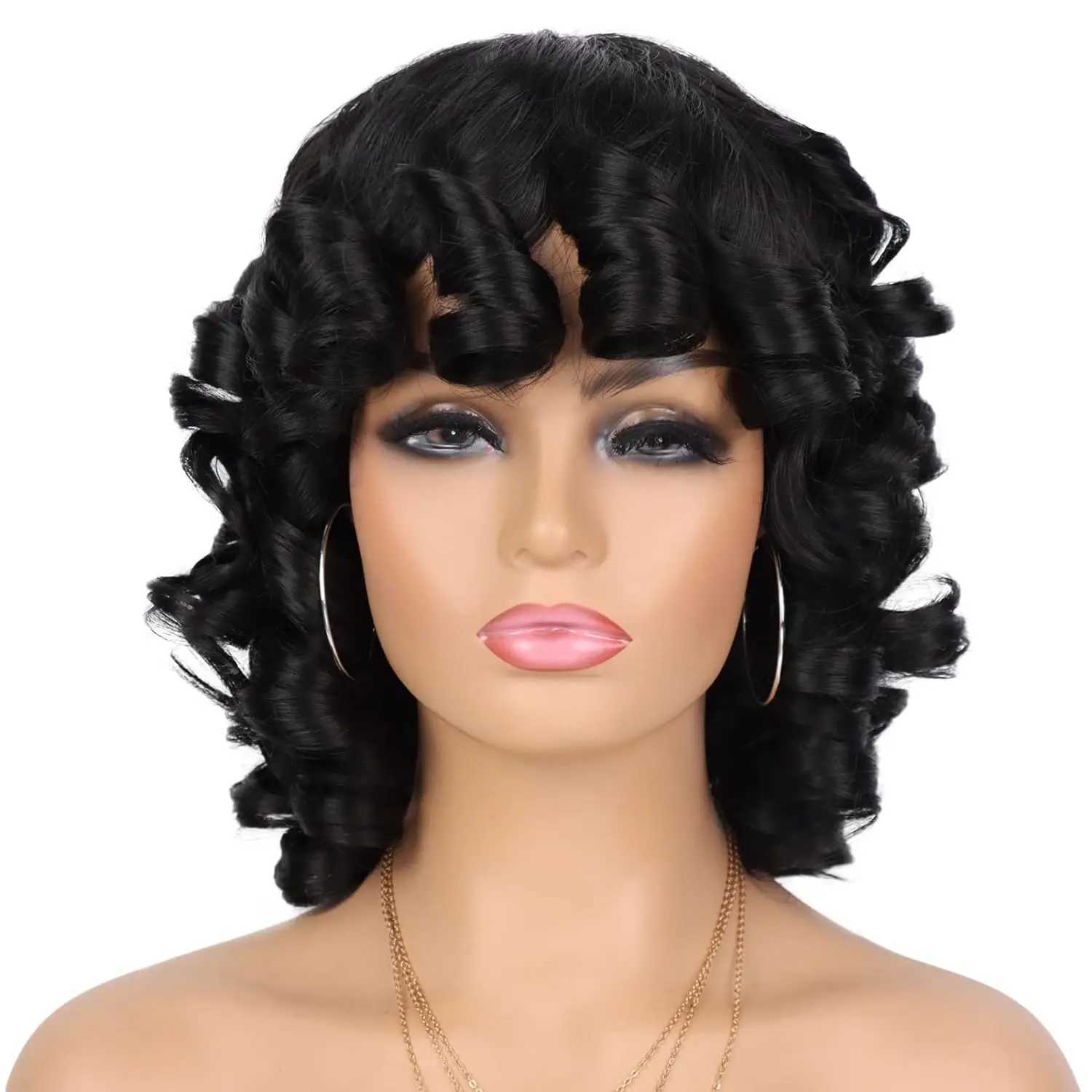 Tereshar Synthetic Black Afro Curly Wig with Bangs Copper Red Hair Big Bouncy Fluffy Short Kinky Curly Wig for Women GirlsXJ241008