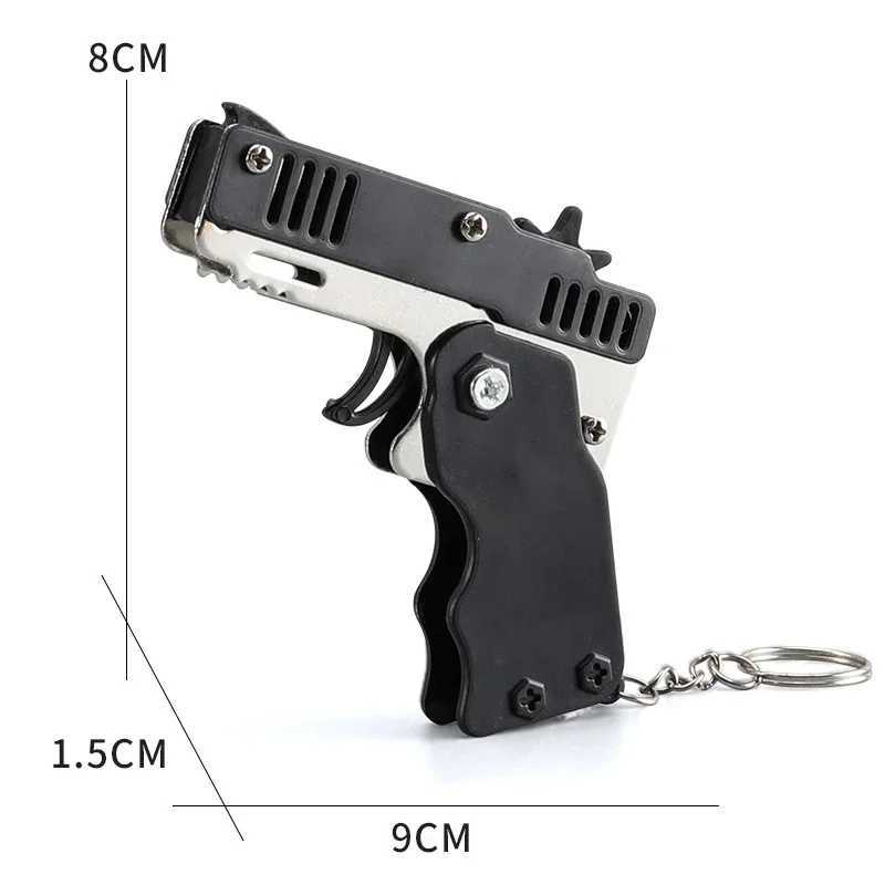 1PCS keychain gun 60 rubber bands rubber band gun Shooting Pistol Alloy Kid Outdoor Party metal gun gift boyfriend Gift FunnyX241008