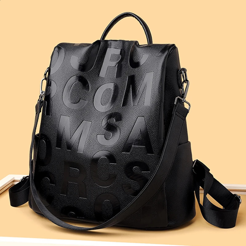 Womens Backpack High Quality Soft Leather School Girls Large Capacity Anti theft Travel Sac 241008