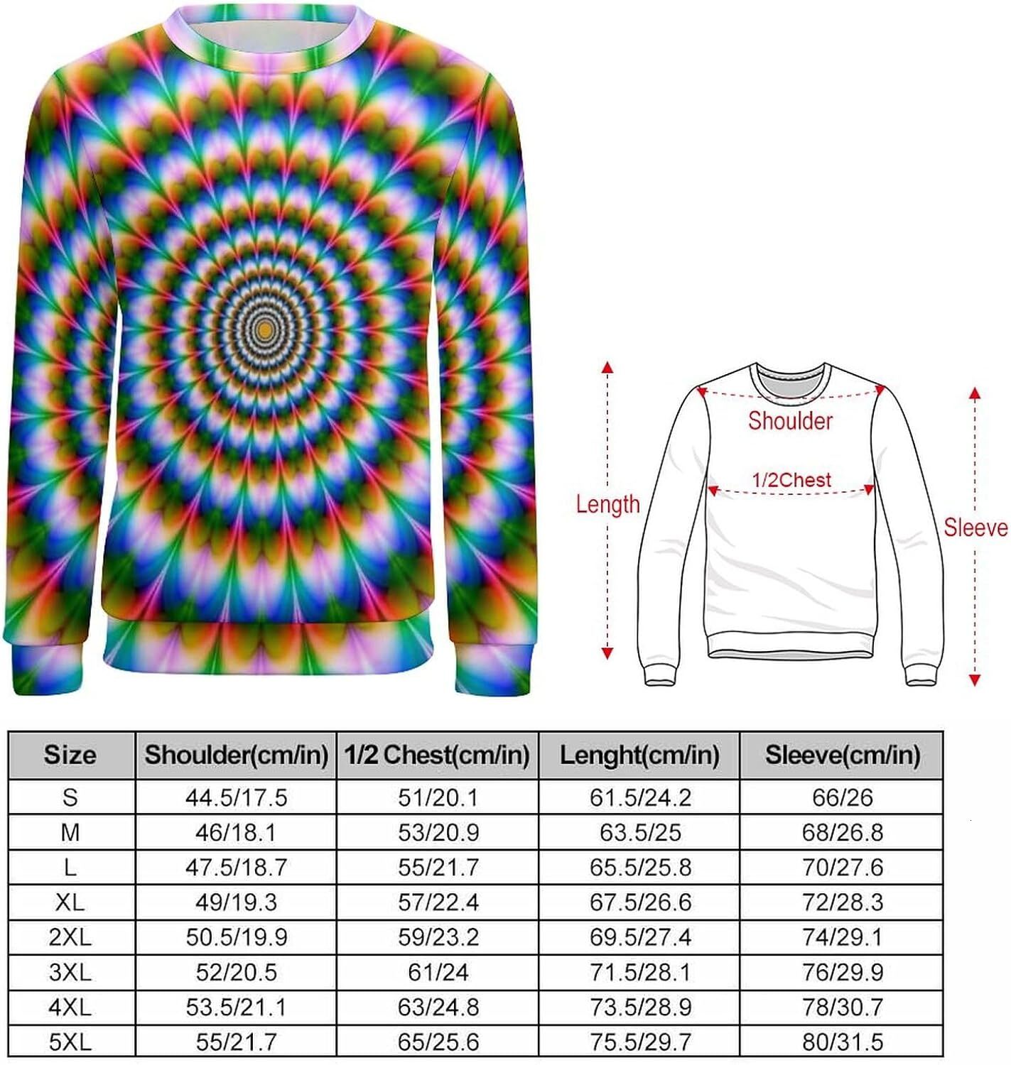 Long Sleeve Shirts for Men sweatshirt Mens Trippy Psychedelic Sweatshirt Optical Illusion Trippy Novelty Focus Drawing Round Neck Pullover T shirt Tee
