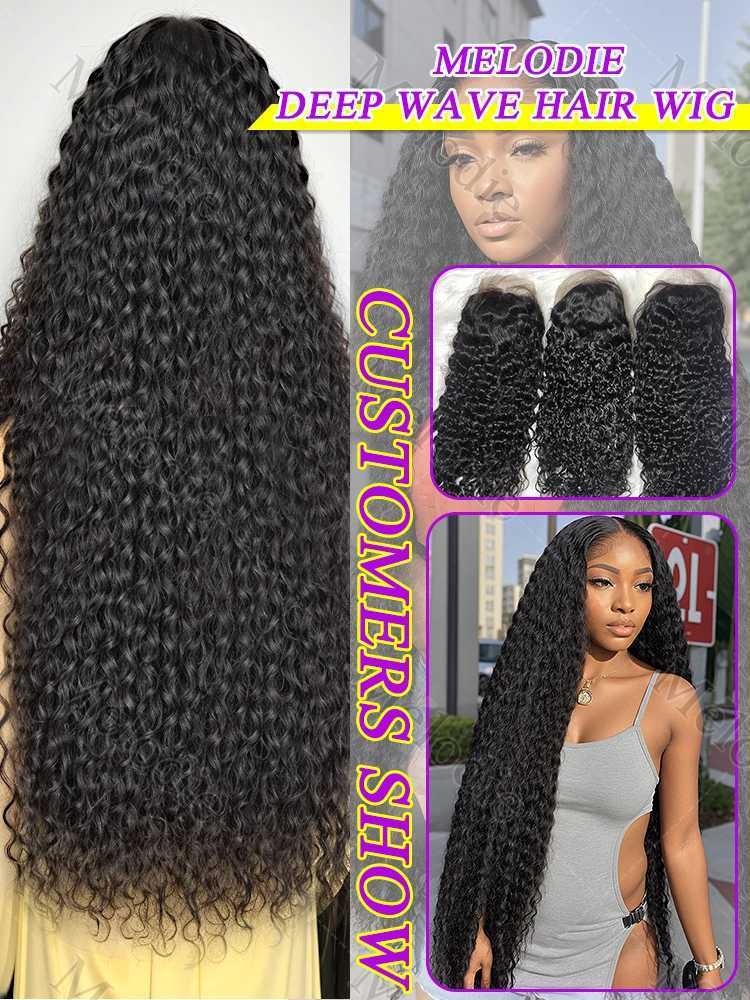 Melodie 40 46 Inch 13x6 HD Frontal Wig Raw Human Hair Loose Deep Wave 200 Density Water Curly Wigs 13x4 Lace Front For WomenXJ241008