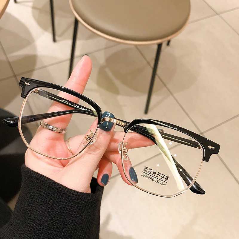 Women Men Anti Blue Light Glasses Fashion Trend Square Half Frame Plain Eyeglasses for Men Finished Business Optical EyewearX241008