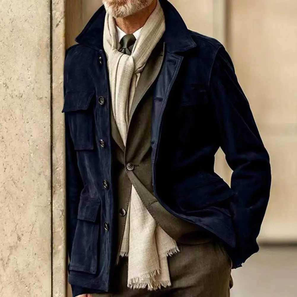 Retro windproof jacket work jacket fashionable jacket mens retro trench coat winter jacket with multiple pockets W241007