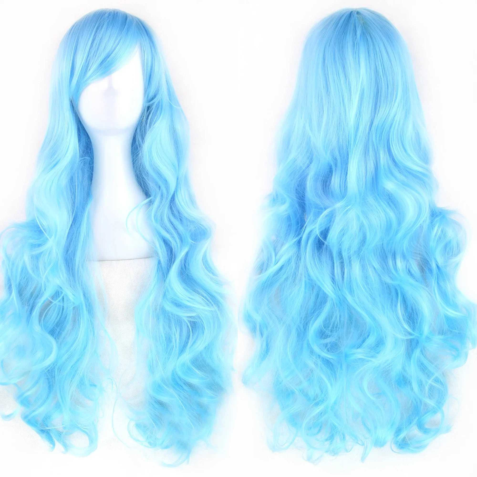 30 Colors Long Wavy Synthetic Hair Silver White Cosplay Wig with Bangs Colorful Halloween Costume Wigs for GirlsXJ241008