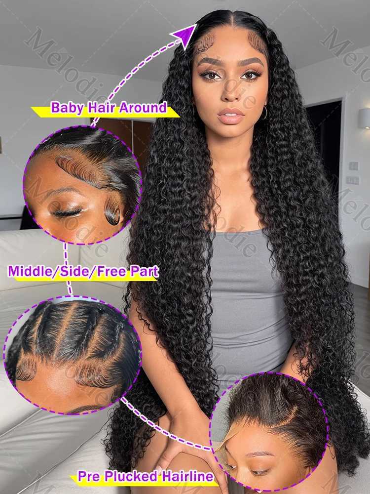 Melodie 40 46 Inch 13x6 HD Frontal Wig Raw Human Hair Loose Deep Wave 200 Density Water Curly Wigs 13x4 Lace Front For WomenXJ241008