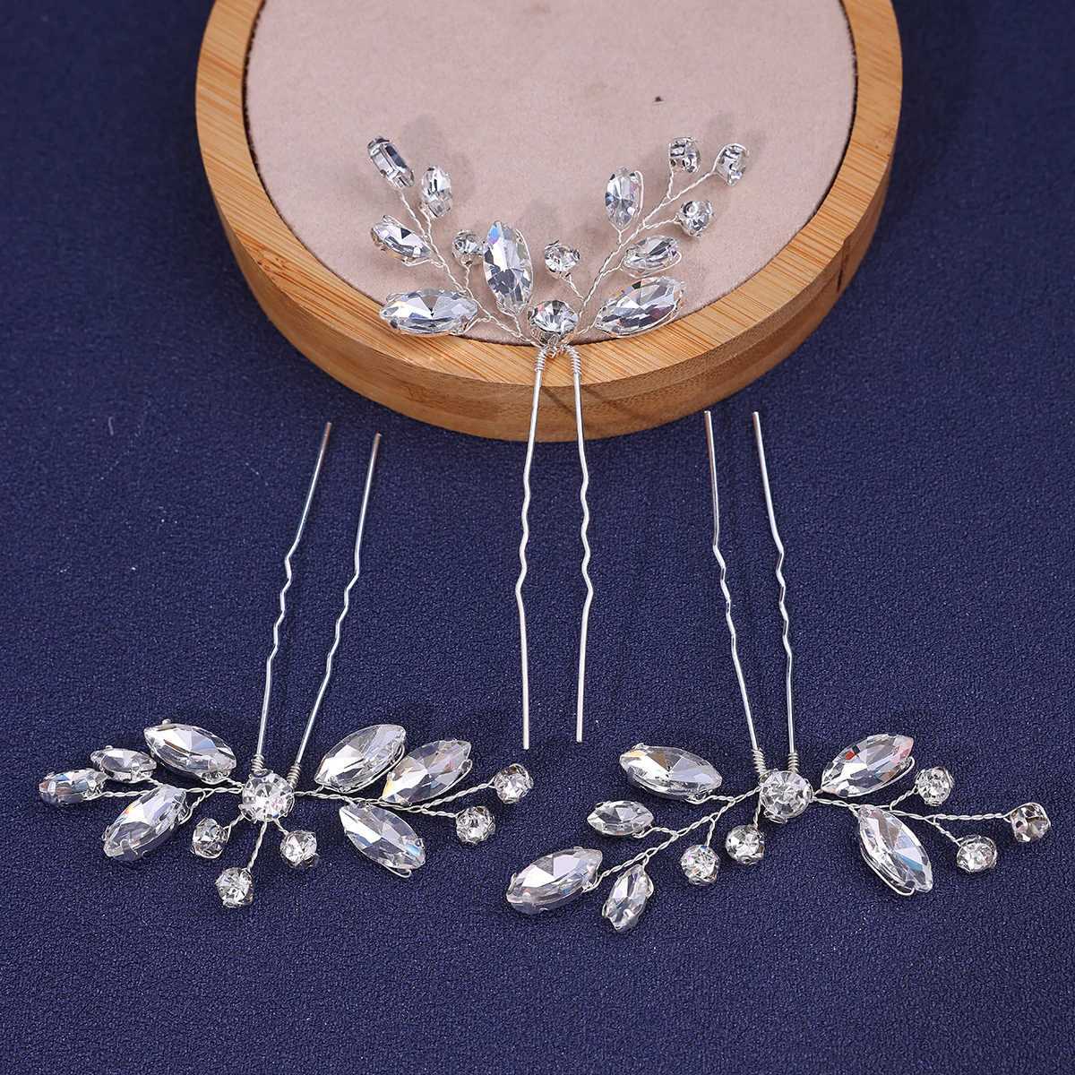 3 Bridal Wedding Crystal Hair Pin Flower Bridal Hair Accessories for Women and Girls Wedding Hair W241007