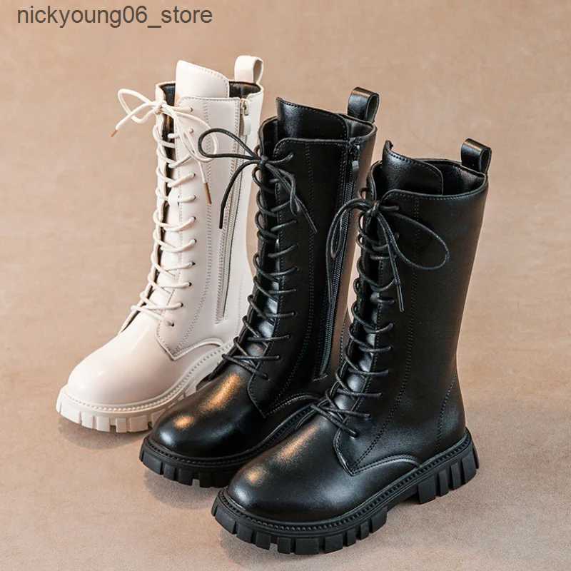 Boots Simple Children High Boots Korean Style Non-slip Black Boots for Girl Spring Autumn Versatile Kids Fashion Leather Long Boots L240910