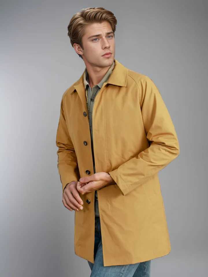 2024 new mens windproof spring and automatic solid color mens long sleeved lapel coat single-layer casual long thin coat W241007