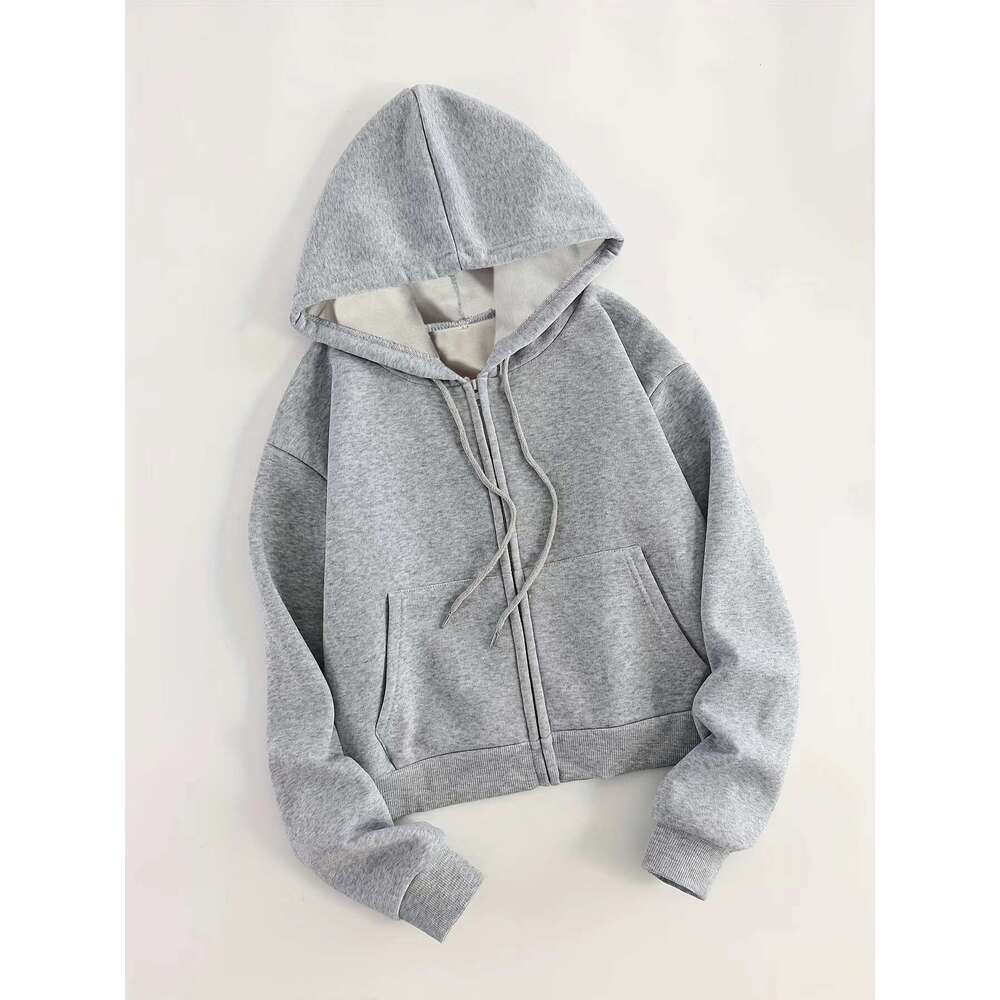 Warehouse thin fish scale fabric 280g hooded short style exposed belly button long sleeved jacket with looped zipper sweatshirt