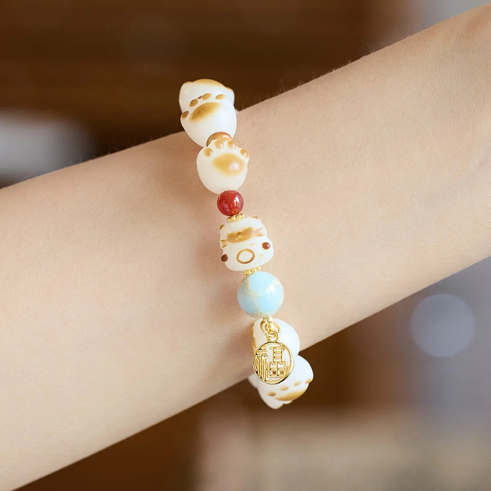 100% natural white jade sweet cat paw agate 14K gold filled womens bracelet jewelry suitable for girlfriend gifts no fading 240925