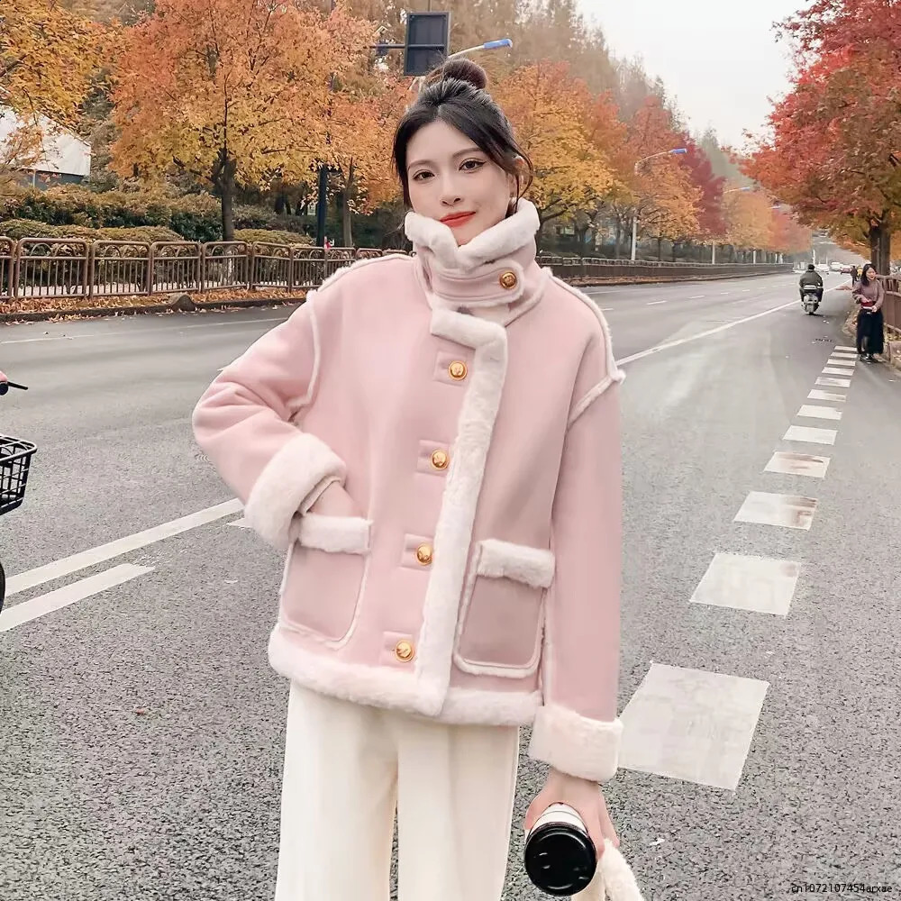 Winter Warm Suede Fur Lined Womens Coat European Thick Winter Jacket Short Coat Womens Warm Trench Coat 241007