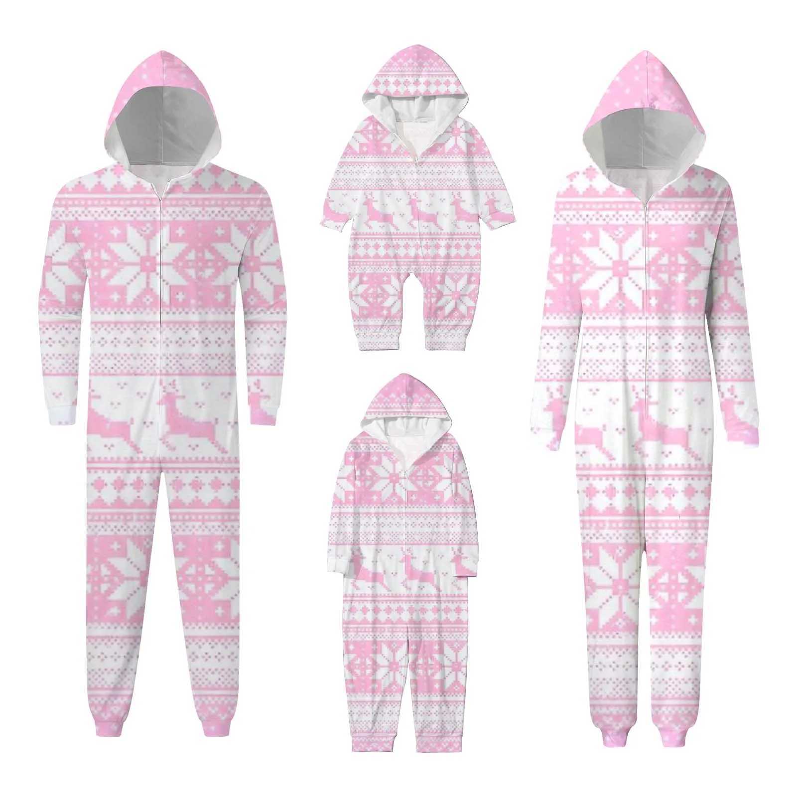 Snowflake print pink family matching hoodie Christmas family clothing family parents children Christmas pajamas navidad W241008