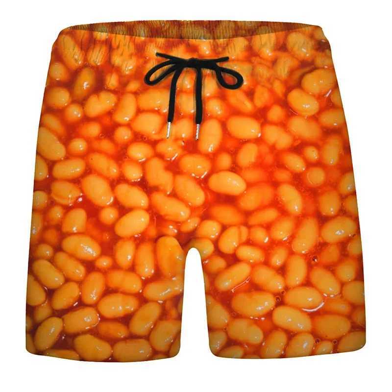 Sausage food graphic beach shorts mens shorts 3D cheese printing elastic waist board dry swimsuit homme 2023 ice shortsW240713
