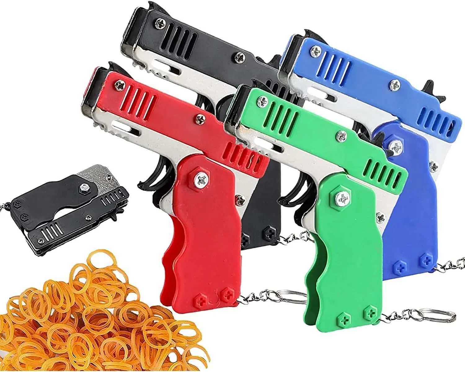 1PCS keychain gun 60 rubber bands rubber band gun Shooting Pistol Alloy Kid Outdoor Party metal gun gift boyfriend Gift FunnyX241008