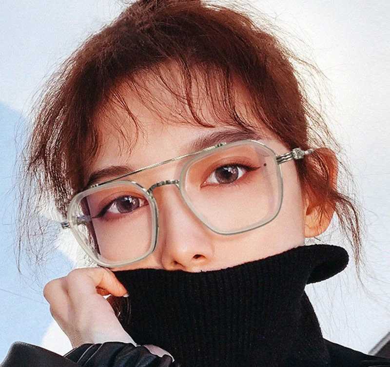 New Anti Blue Light Double Beam Square Myopia Glasses Oversized Men Women Matte Frame Prescription Eyewear Diopter -1.0 to -6.0X241008