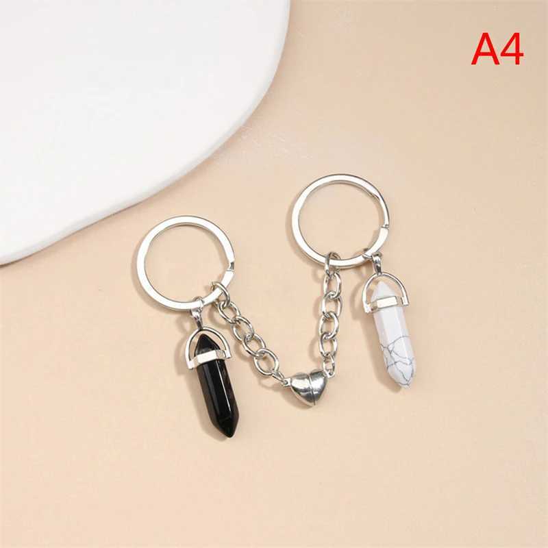 Love Design Keychain Crystal Quartz Stone Heart Key Ring Magnetic Button Key Chains For Couple Friend Gifts DIY JewelryX241008