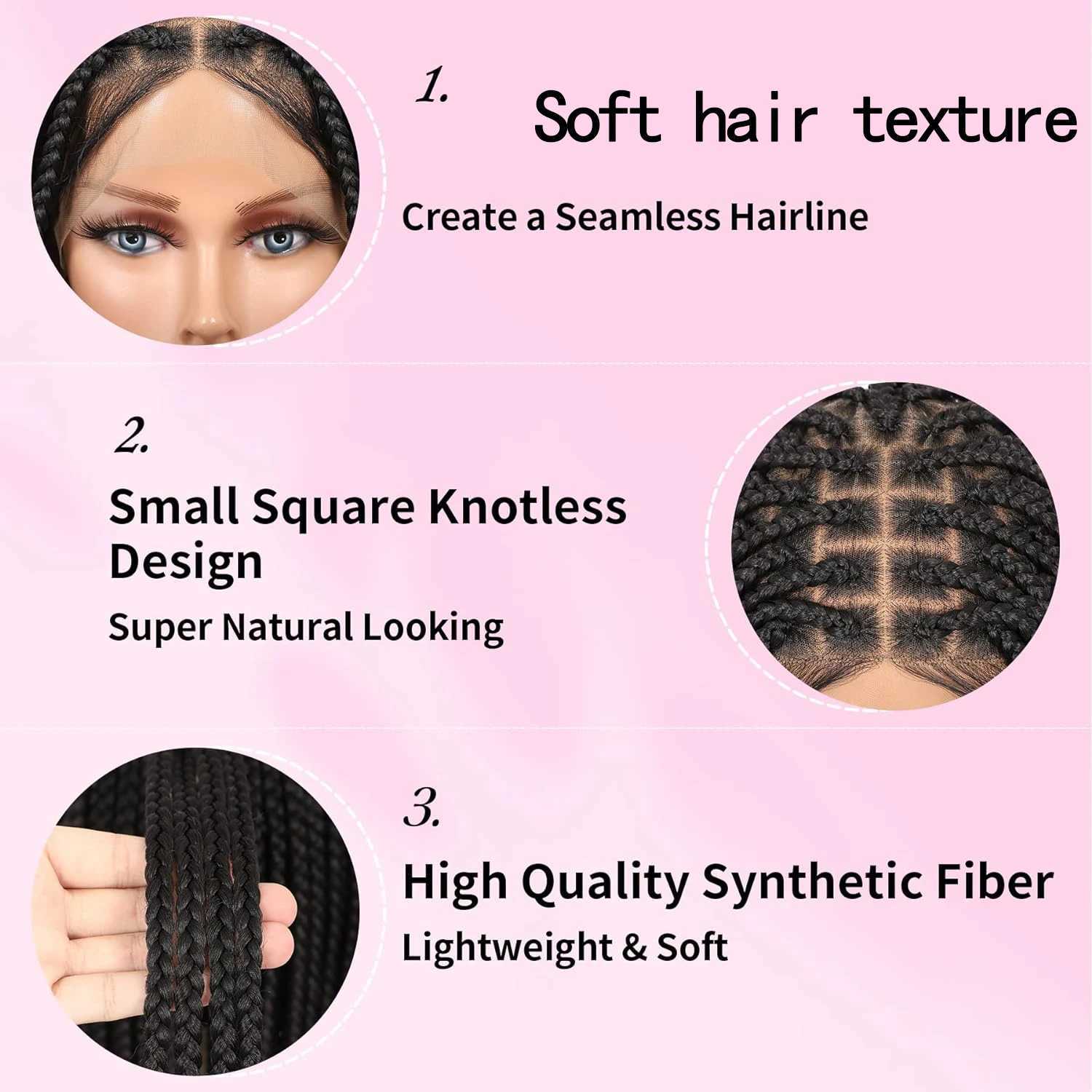 24 Box Lace Front Square Knotless Braided Wigs For Women Synthetic Black Full Double Lace Braided Wig with baby hairXJ241008