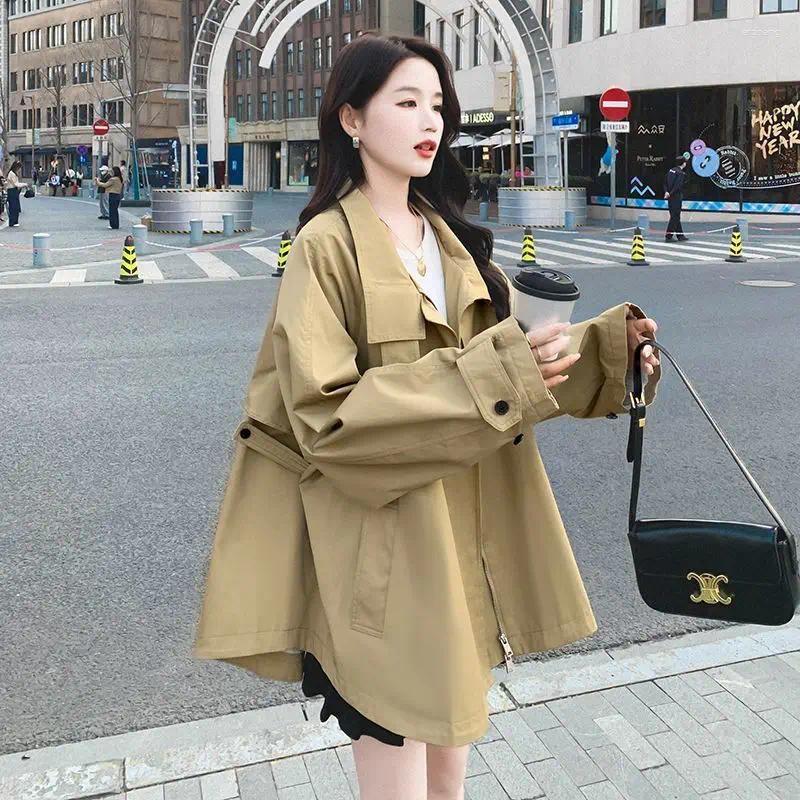 Women's Trench Coats Khaki Windbreaker Coat Spring Autumn 2024 British Style Short Cloak Overcoat Casual Loose