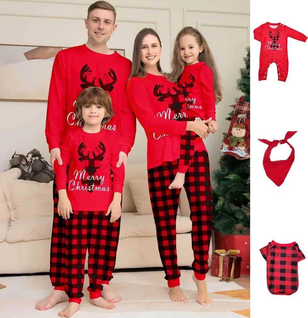 2024 Christmas Parent-child Outfit Print Pajama SetLong Sleeve Crew Neck Top lattice Striped PantsWomens Sleepwear LoungeXJ241008