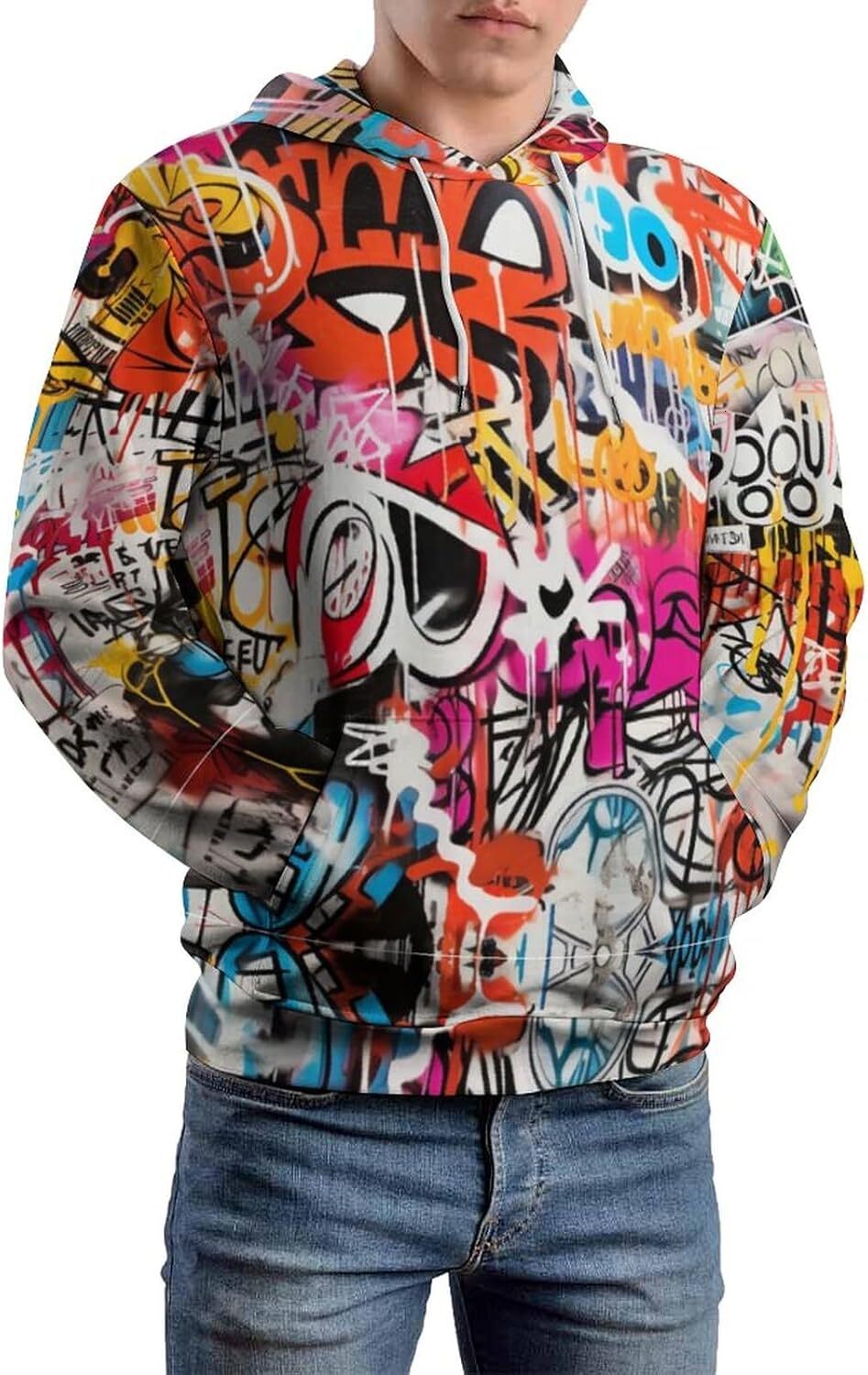 Hoodie for Mens Womens Unisex Fashion Street Graffiti Hoodie Hip Hop Funny Printed Sweatshirt Hoodie Pocket Graphic Hoodies sweatshirt Pullover Long S