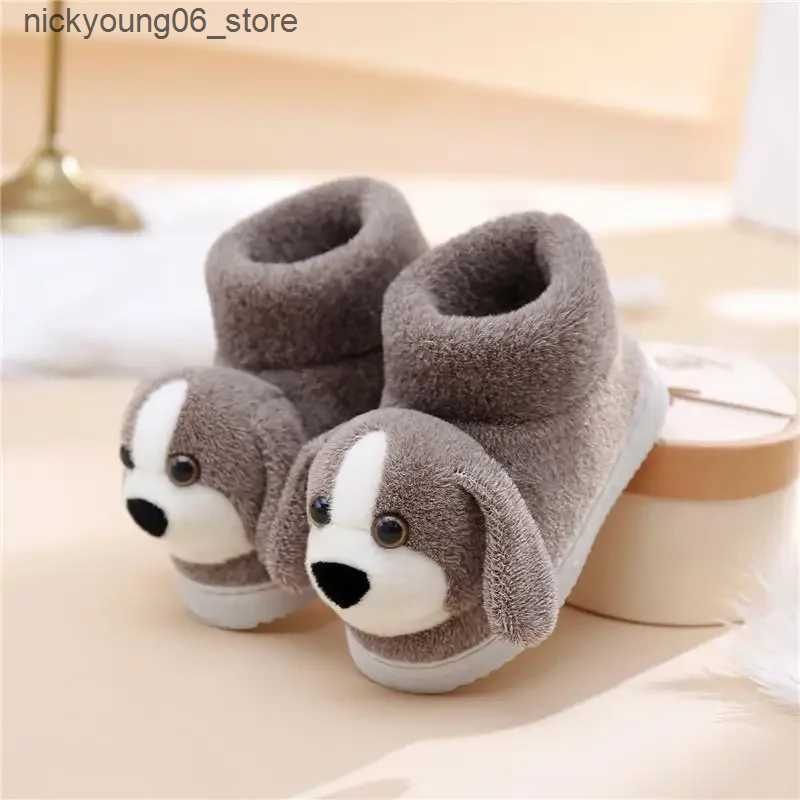 Boots Cartoon Dog Home Slippers for Girls Boys Lighted High Top Cotton Shoes Indoor Soft Non-slip Winter Boots Warm Plush Kids Shoes L240910