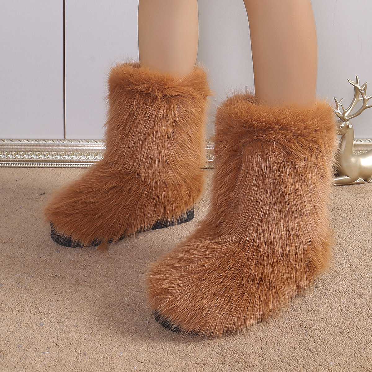 Plush Snow Boots: Warm Winter High-Barrel Round-Toe Boots for Women 035e