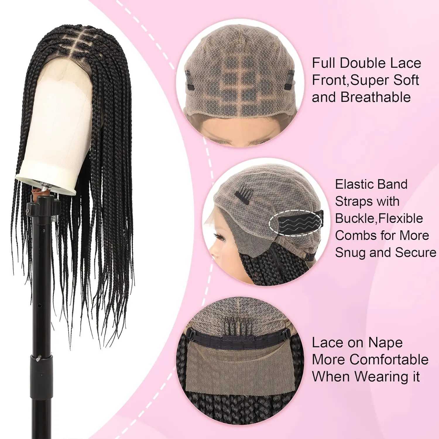 24 Box Lace Front Square Knotless Braided Wigs For Women Synthetic Black Full Double Lace Braided Wig with baby hairXJ241008