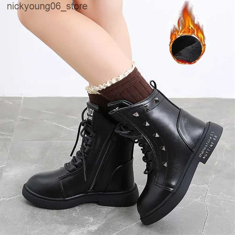 Boots Little Girl Rivet Kids Shoes 2020 Girlish Winter Snow Leather Boot Child Sneakers For Teenage 3 4 5 6 7 8 11 12 13 Years L240910