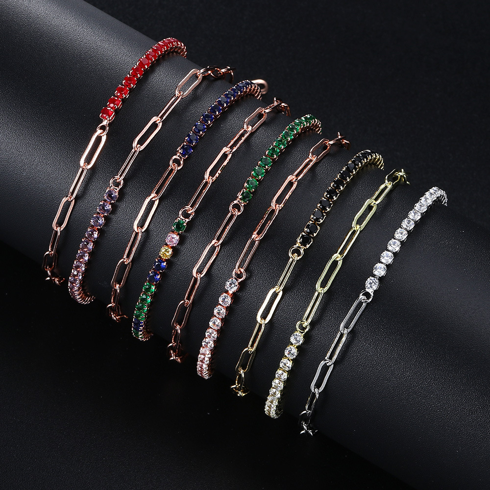 Luxury Color 4mm Cubic Zirconia Rose Gold Tennis Bracelets For Women Girls Trend Chain Jewelry Party Gifts