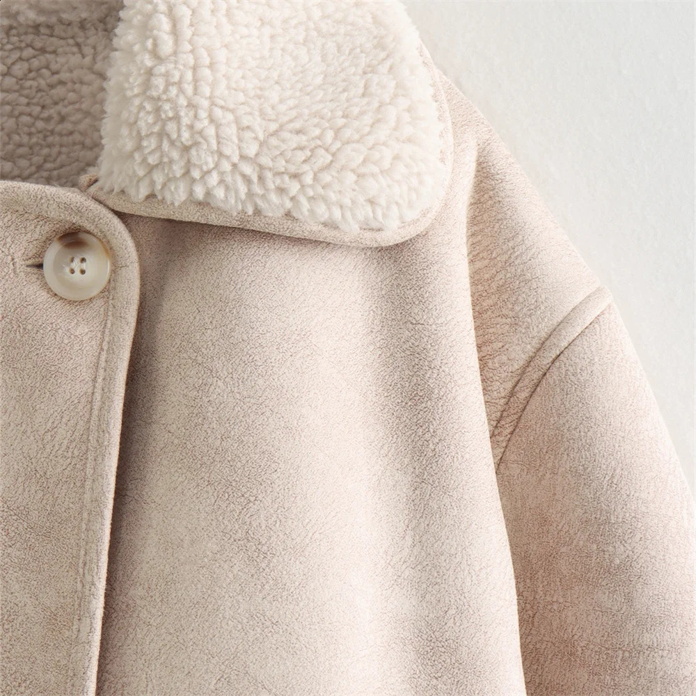 TRAF early autumn womens casual fully matched simple suede plus velvet warm long sleeved jacket 241007