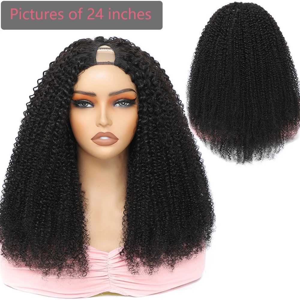 Kinky Curly V Part Wig Human Hair No Leave Out Thin Part Malaysian Hair Wigs for Women 180 Density Afro Curly V Part Wig 100%XJ241008