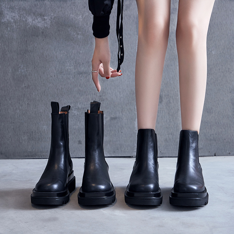 The same shoes mid-calf thick bottom boots female new hundred leather boots Martin boots
