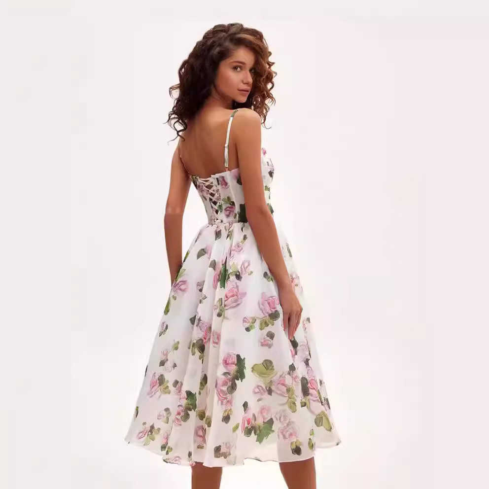 Casual Dresses New Spring Summer Womens Fashion Strap Organza Fairy Style Medium Long Style Evening Dress Urban Sexy Dresses 240924