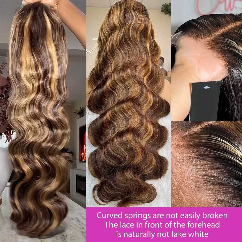 30 32 Inch 4/27 Ombre Body Wave Lace Front Wigs 220% 13x4 13x6 Highlight Borwn Lace Frontal Human Hair Wigs For Women PrepluckedXJ241008