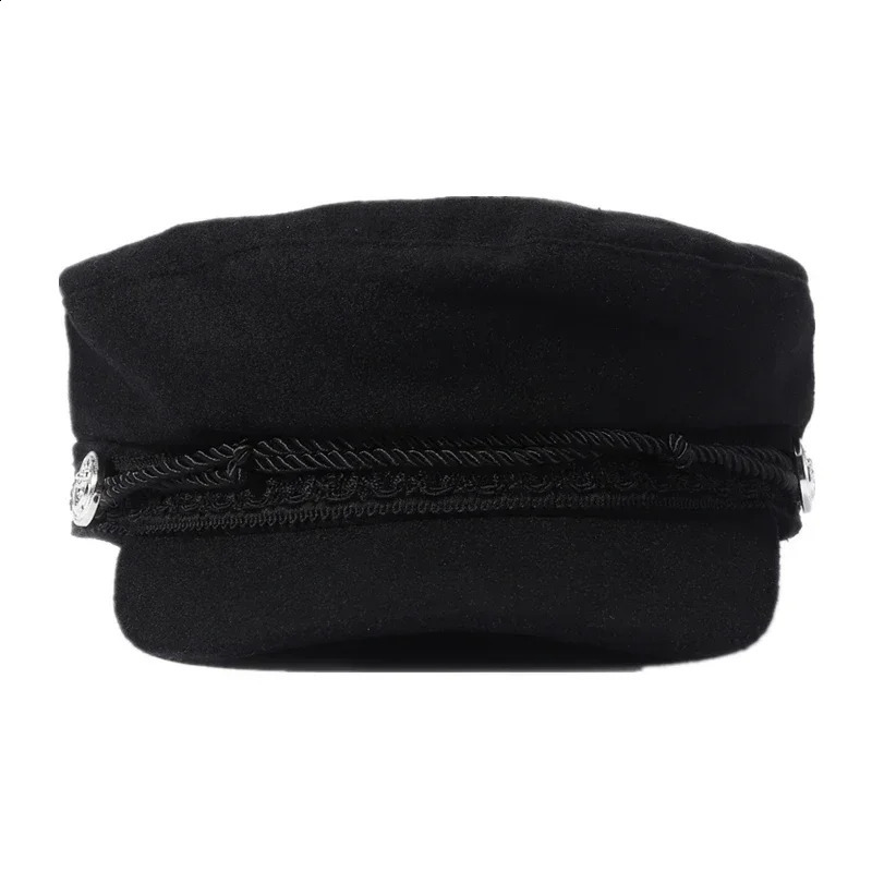 Fashionable womens mens spring and autumn sailor black womens beret captains hat travel octagonal hat 241007