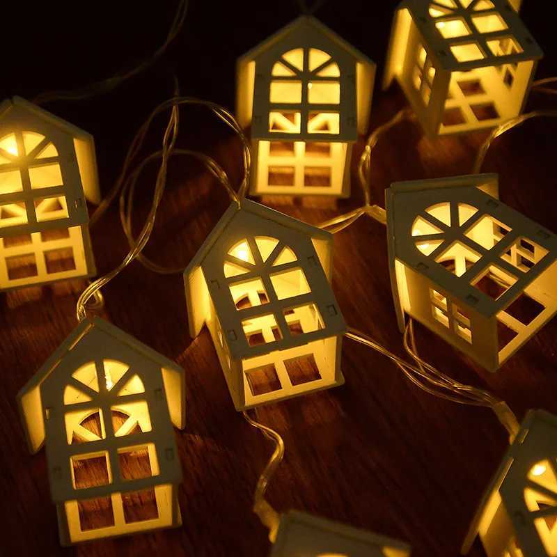 2M 10LED Wooden House Fairy String Christmas Tree Hanging Garden New Year Home Light Decoration 2025 W241008