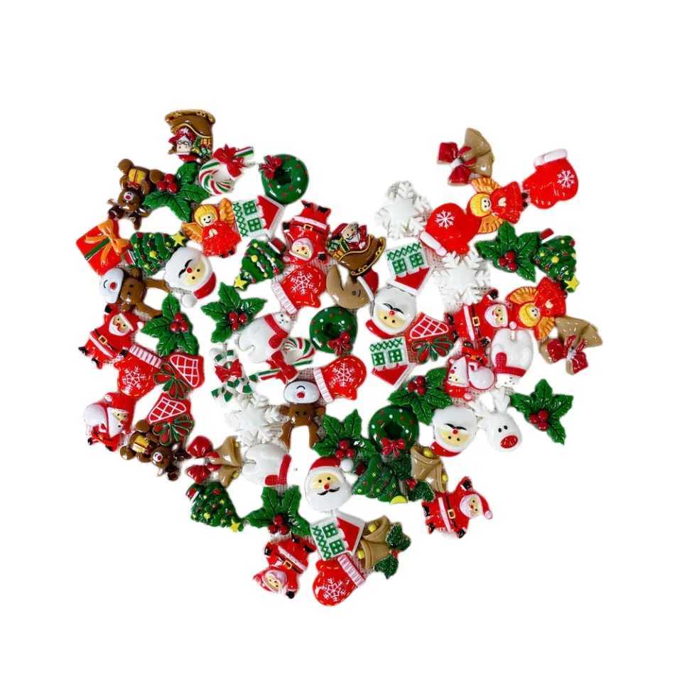 50 random creative resin mini items fun DIY decoration Christmas atmosphere props supply snowflake snowman materials Y241007
