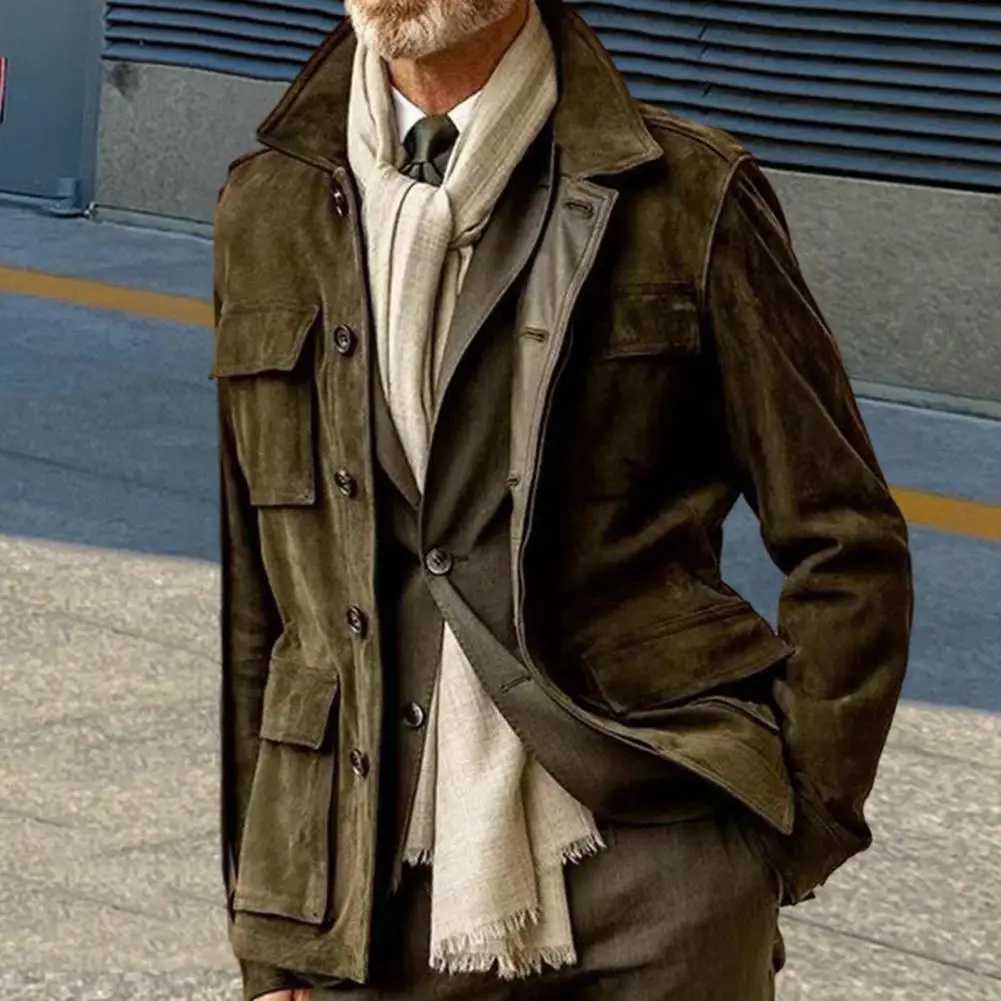 Retro windproof jacket work jacket fashionable jacket mens retro trench coat winter jacket with multiple pockets W241007