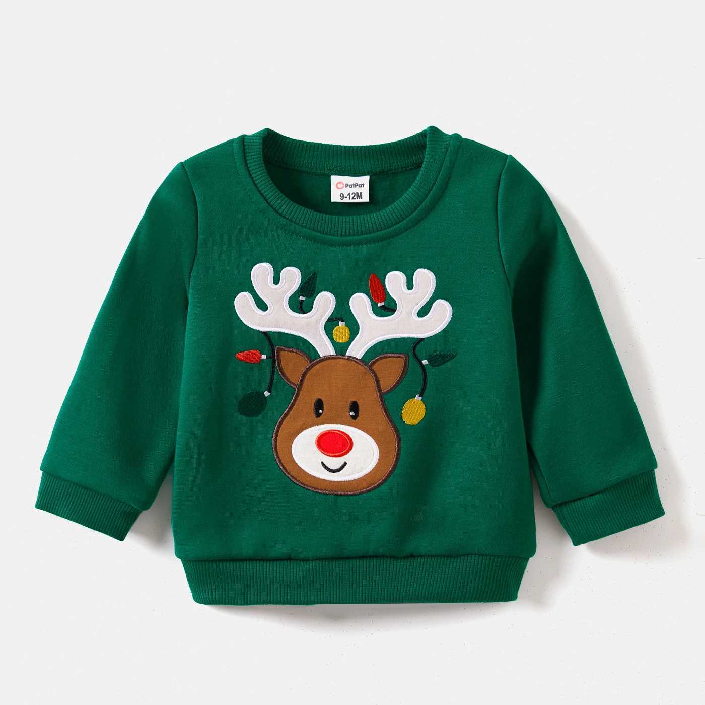Christmas Deer Embroidered Long Sleeve Family Match Sweatshirt W241008