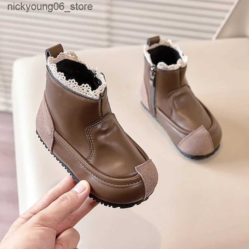 Boots New Girls Boots Kids Fashion Boots Sweet 2024 Spring Autumn Childrens Patchwork Ankle Boots Versatile Elegant Princess Shoes L240910