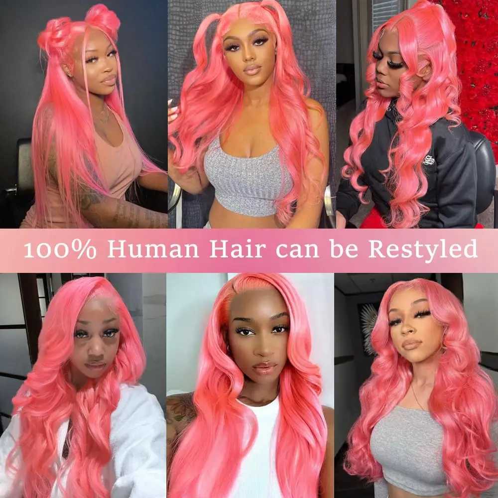 Light Pink 13X4 Transparent Lace Frontal Wigs Brazilian Human Hair Body Wave Pre Plucked Frontal Wig For Women 200 DensityXJ241008