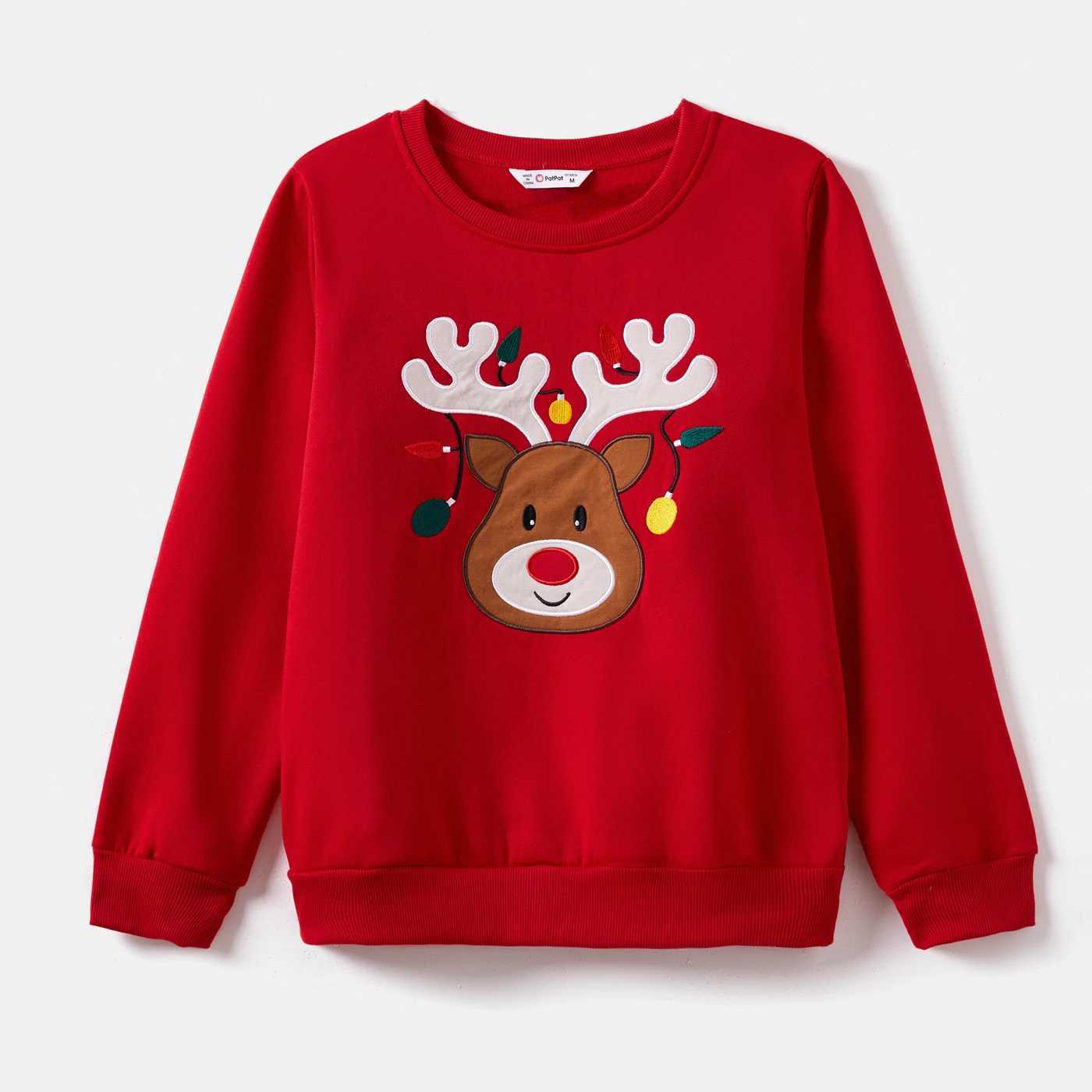 Christmas Deer Embroidered Long Sleeve Family Match Sweatshirt W241008