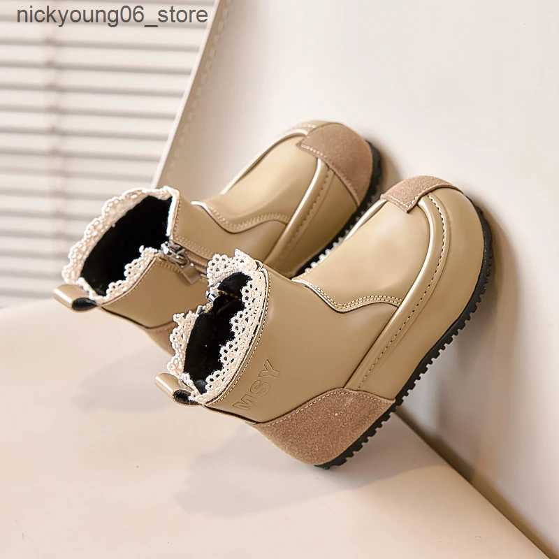 Boots New Girls Boots Kids Fashion Boots Sweet 2024 Spring Autumn Childrens Patchwork Ankle Boots Versatile Elegant Princess Shoes L240910